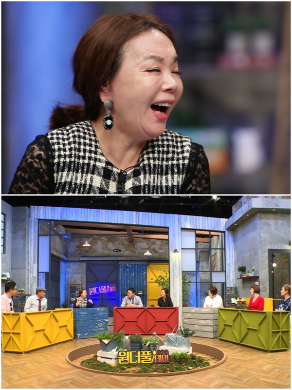 (위) 배우 김수미 (아래) 원더풀투데이 촬영 현장