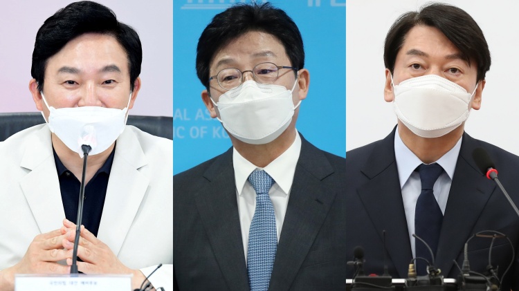 (왼쪽부터) 원희룡 국민의힘 대선 예비후보·유승민 국민의힘 대선 예비후보·안철수 국민의당 대표 / 연합뉴스