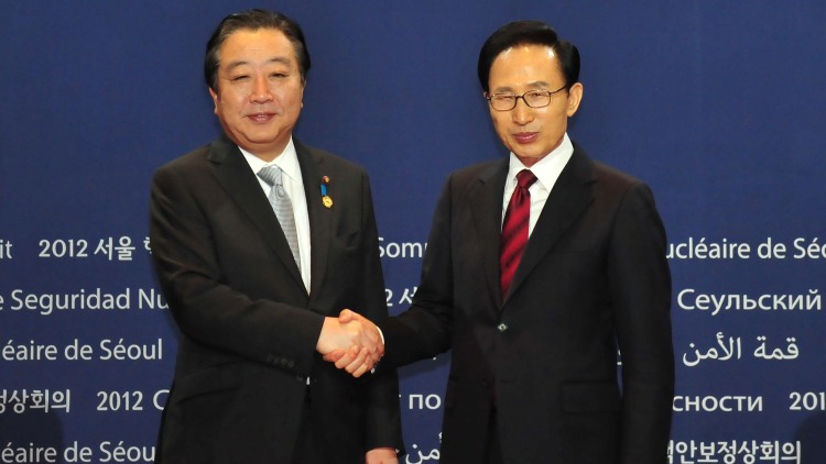 2012년 3월, 이명박 전 대통령과 노다 요시히코 전 일본총리 / 조선일보DB