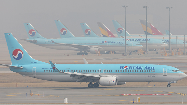 지난 10일 오후 인천국제공항 주기장에 세워진 대한항공 항공기 모습들. /연합뉴스 