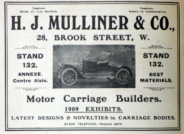 1909년 뮬리너의 광고. '우아한 최신 디자인'을 강조하고 있다. /벤틀리코리아 제공