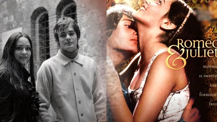 1968년 영화 '로미오와 줄리엣'의 남녀 주연배우와 영화 포스터 /TV조선 방송화면 캡처