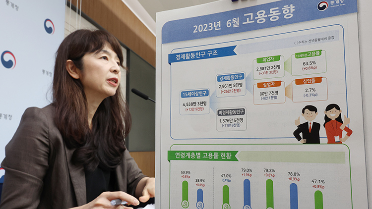 서운주 통계청 사회통계국장이 12일 오전 세종시 정부세종청사에서 23년 6월 고용동향을 발표하고 있다. /연합뉴스 