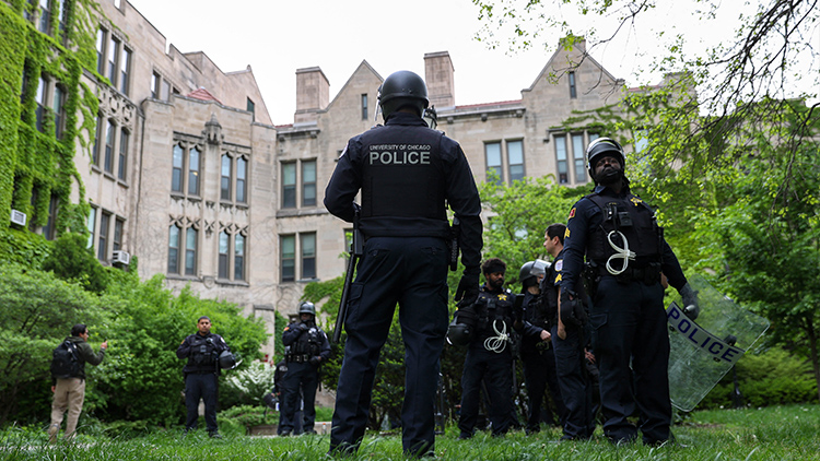 美 경찰, 시카고대 반전시위 농성 텐트 강제 철거