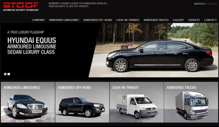 에쿠스 리무진 방탄작업을 내세우고 있는 스투프 홈페이지