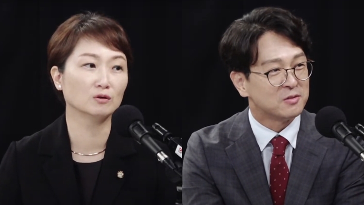 TV조선 유튜브 '뉴스트라다무스'에 출연한 더불어민주당 이언주 최고위원(왼쪽)과 국민의힘 정광재 대변인