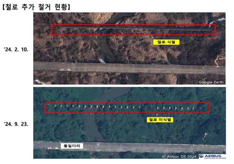 경의선·동해선 도로 철거 동향 /통일부 제공