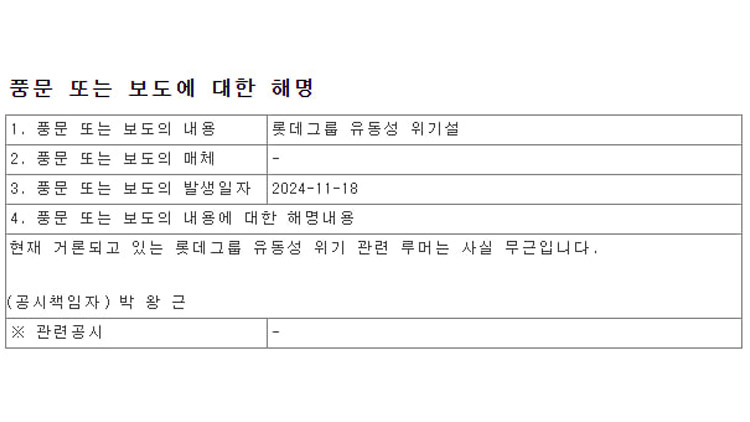 '유동성 위기, 사실무근'…롯데 해명에도 계열사 주식 '급락'