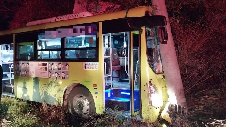 승객 태우고 '꾸벅'…시내버스, 중앙선 넘어 전신주 '쾅'