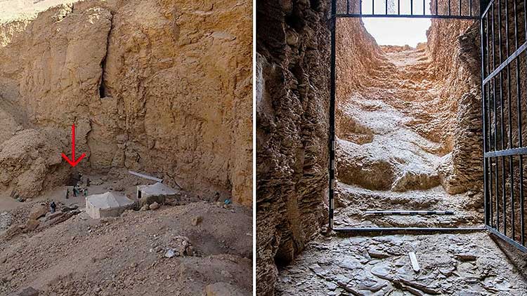 이집트 고대유물부가 현지시간 19일 공개한 유인물 사진에 투트모스 2세 왕의 무덤 입구가 담겨 있는 모습 /AFP=연합뉴스