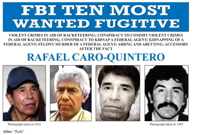 미국 연방수사국(FBI)에서 배포했던 주요 수배자 명단의 라파엘 카로 킨테로 /출처: 미 연방수사국(FBI)