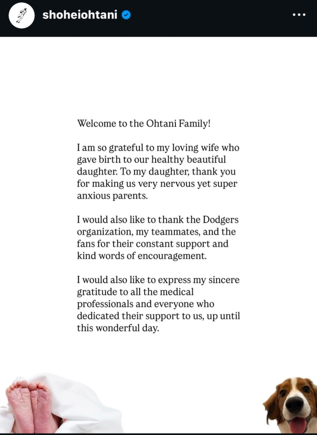 오타니 쇼헤이 SNS 캡처