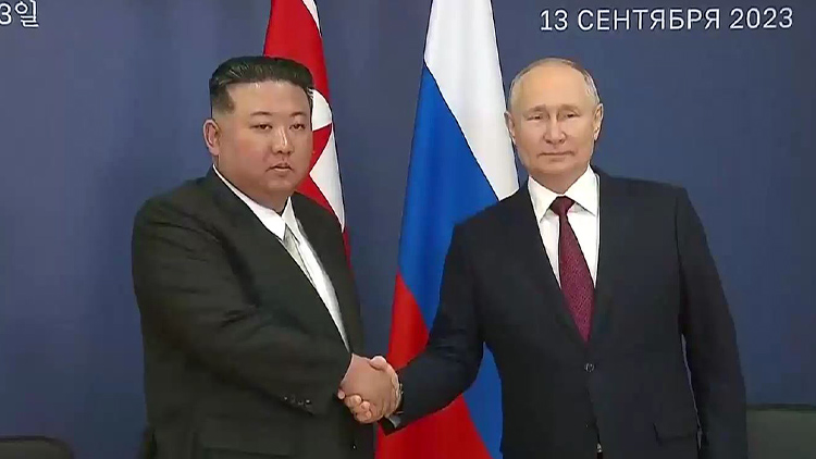 김정은 북한 국무위원장과 푸틴 러시아 대통령 /TV조선 방송화면 캡처
