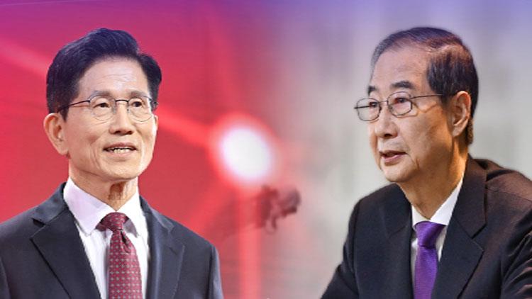 국민의힘 대선 후보 김문수 후보와 무소속 한덕수 후보 /TV조선 방송화면 캡처