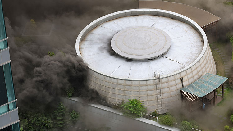 10일 서울 종로구 조계사 옆 불교중앙박물관에서 화재가 발생해 연기가 치솟고 있다.  /연합뉴스