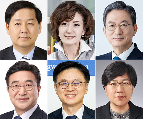 대통령실은 29일 강훈식 대통령비서실장의 브리핑을 통해 이재명 대통령의 장관급 추가 인선을 발표했다. 사진 왼쪽 위부터 구윤철 기획재정부 장관 후보자, 이진숙 교육부 장관 후보자, 정성호 법무부 장관 후보자. 사진 왼쪽 아래부터 윤호중 행정안전부 장관 후보자, 김정관 산업통상자원부 장관 후보자, 정은경 보건복지부 장관 후보자. /연합뉴스 