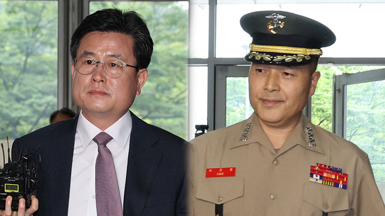 강의구 전 대통령실 부속실장과 박정훈 해병대 수사단장(대령)이 16일 서울 서초구 순직해병특검 사무실에 참고인 신분으로 출석하고 있다. /연합뉴스