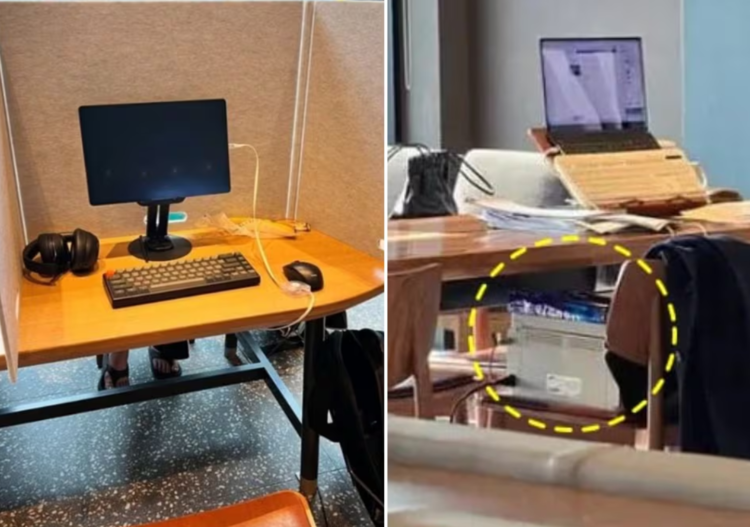 스타벅스에서 칸막이를 쳐놓고, 개인용 프린터기를 연결해 사용하는 모습 /출처: 온라인 커뮤니티