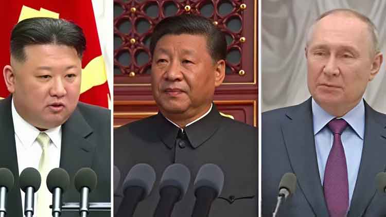 (왼쪽부터)김정은 북한 국무위원장, 시진핑 중국 국가주석, 블라디미르 푸틴 러시아 대통령 /TV조선 방송화면 캡처
