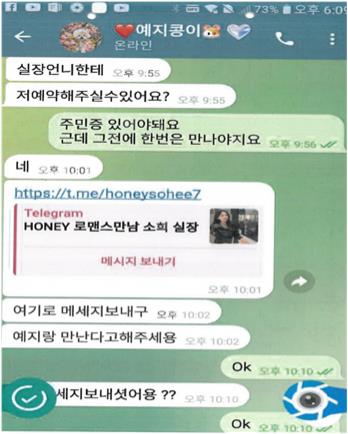 로맨스 스캠 범행 메시지. /충남경찰청 제공 