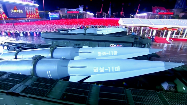 지난 10일 평양에서 열린 노동당 창건 80주년 열병식에 등장한 극초음속 미사일 '화성-11마'.  /연합뉴스 