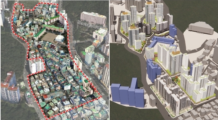 사당동 202-29번지 일대 모아타운 정비 전후 조감도 / 서울시 제공