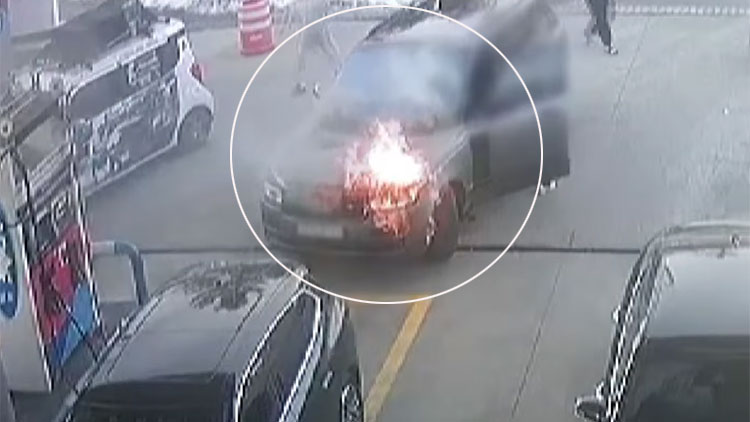 주유 대기 차량 '활활'…주유원과 시민들 '필사의 진압'