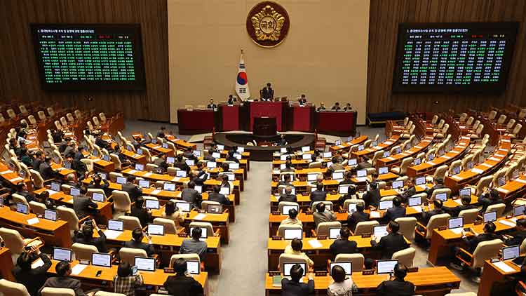 21일 국회 본회의에서 중대범죄수사청 조직 및 운영에 관한 법률안(대안)이 여권 주도로 통과되고 있다. /연합뉴스
