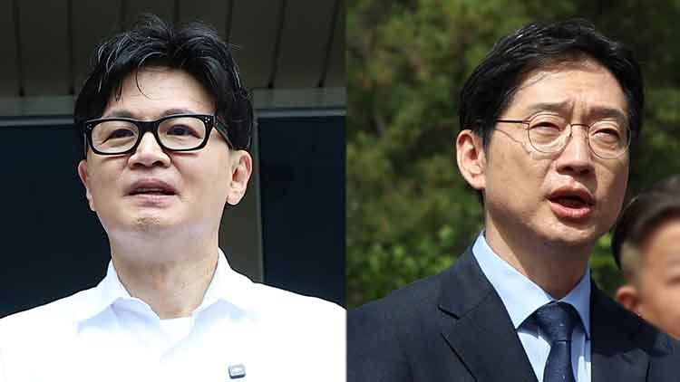 한동훈 전 국민의힘 대표,  더불어민주당 김경수 경남지사 후보 /연합뉴스