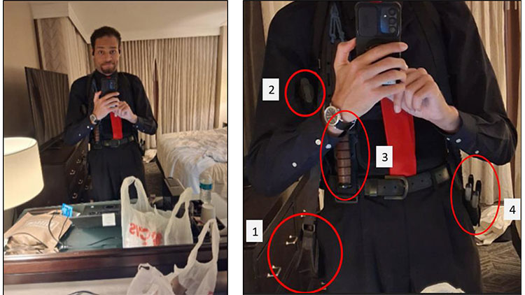 백악관 출입기자단 만찬장 총격 사건 용의자 콜 토머스 앨런이 25일 범행을 저지르기 직전 자신이 묵던 미국 워싱턴 힐튼호텔 객실에서 셀카를 찍고 있다. /AP=연합뉴스