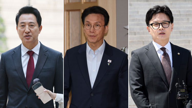 (왼쪽부터) 오세훈 서울시장, 김민석 국무총리, 한동훈 무소속 의원 /연합뉴스